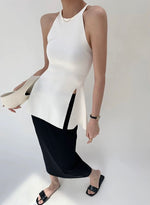 Load image into Gallery viewer, Light Knit Peplum Slit Top in White
