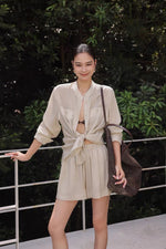 Load image into Gallery viewer, Tencel Blend Shirt // Shorts Set in Beige
