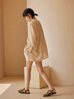 Load image into Gallery viewer, Tencel Blouse + Shorts Set in Beige
