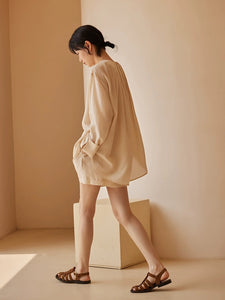 Tencel Blouse + Shorts Set in Beige