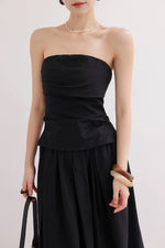Load image into Gallery viewer, Linen Blend Gathered Bustier Top // Trousers // Maxi Skirt in Black
