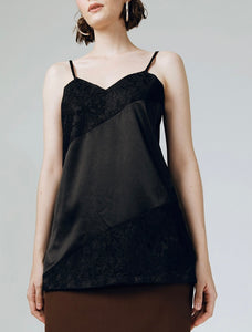 Satin Lace Detail Camisole in Black