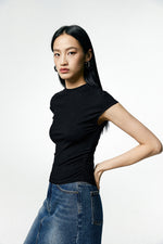 Load image into Gallery viewer, Cap Sleeve Side Shirring Top in Black
