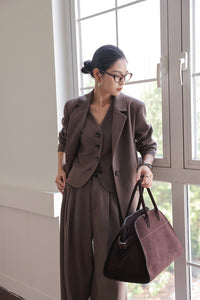 Vest + Blazer + Trousers Set in Brown