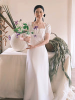 Load image into Gallery viewer, Gathered Panel Puff Sleeve Gown in White
