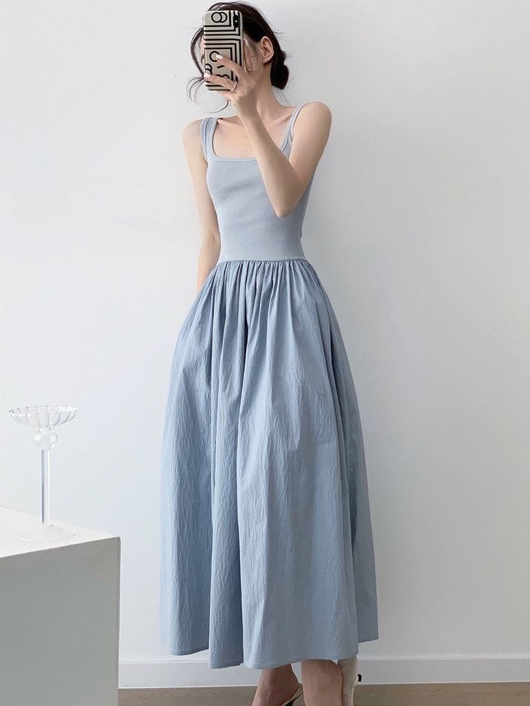 Textured Pocket Maxi Dress in Blue