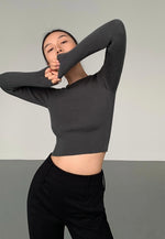 Load image into Gallery viewer, Ribbed Cropped Long Sleeve Top in Grey
