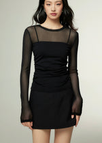 Load image into Gallery viewer, Sheer Long Sleeve Cami Top in Black
