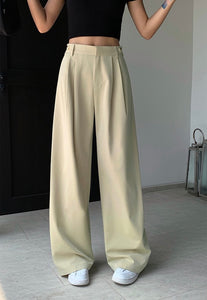 Wide Leg Side Button Trousers in Light Khaki