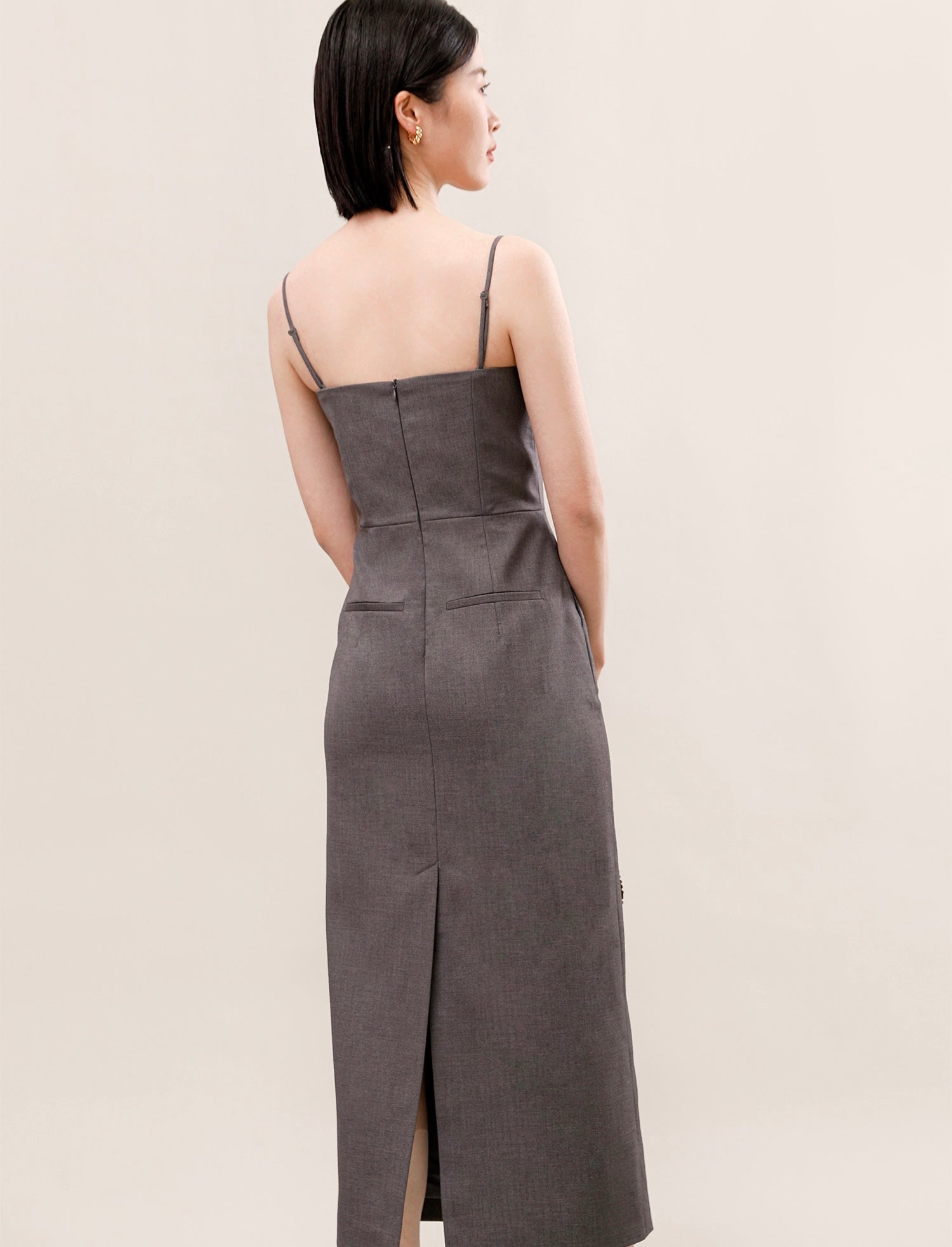2-Way Tailored Bustier Pocket Dress in Grey