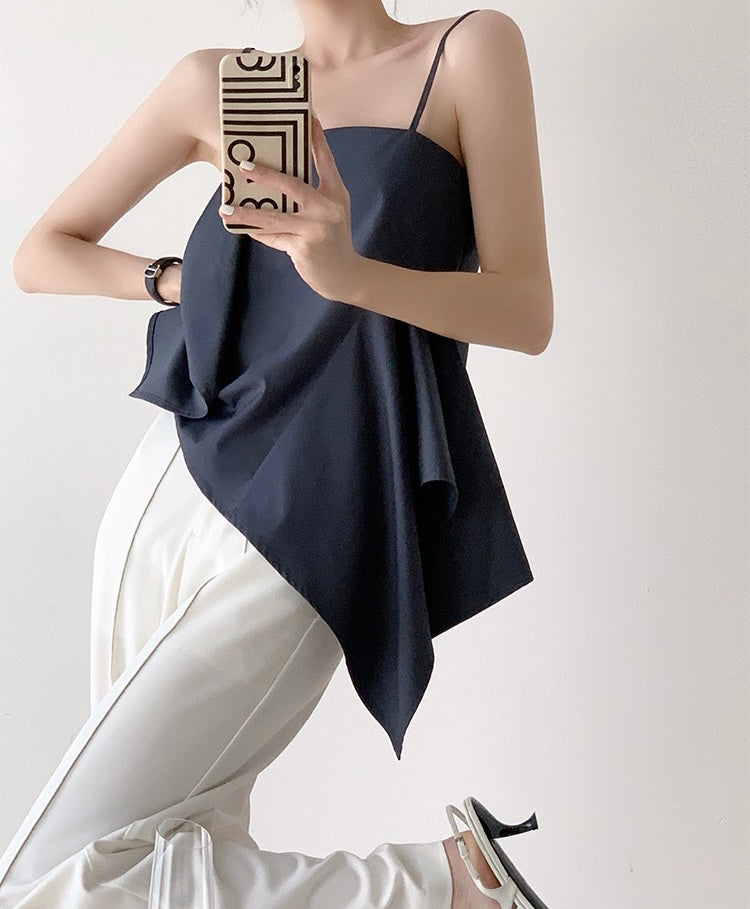 Side Drape Camisole Top in Navy