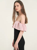 Load image into Gallery viewer, Off Shoulder Ruffle Dress in Black
