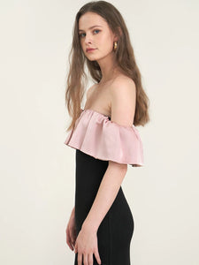 Off Shoulder Ruffle Dress in Black