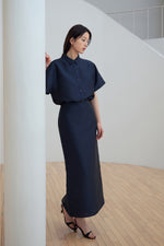 Load image into Gallery viewer, Korean Tooth Pencil Skirt in Navy
