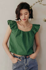 Load image into Gallery viewer, Flutter Sleeve Tie Back Top in Green
