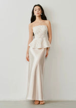 Load image into Gallery viewer, Peplum Lace Sheer Top// Maxi Skirt Set in Champagne
