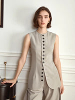 Load image into Gallery viewer, Multi Button Long Vest Top in Khaki
