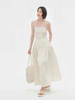 Load image into Gallery viewer, Smocked Cami Tie Pocket Maxi Dress in Cream
