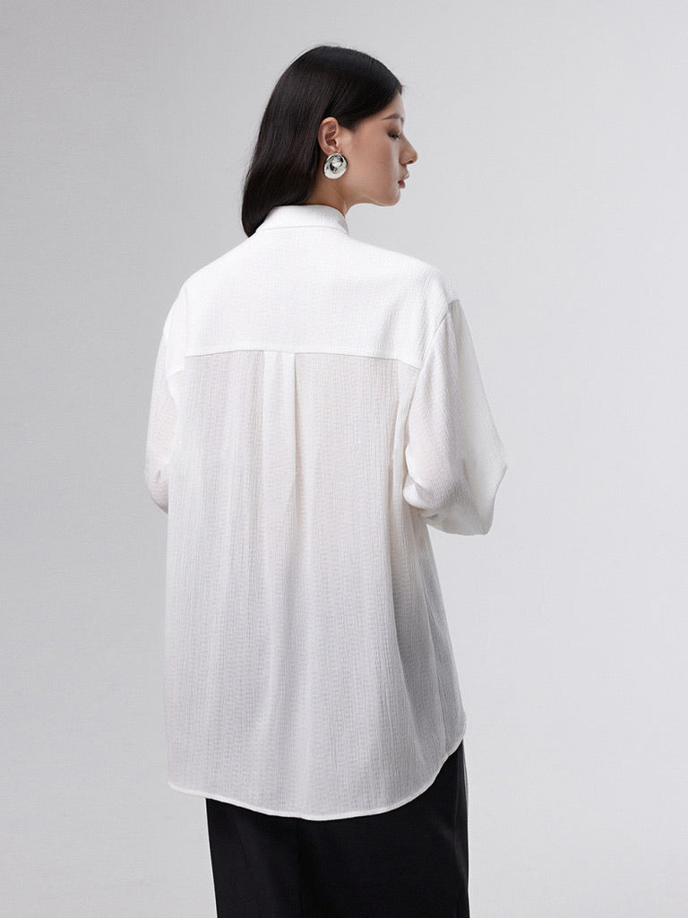 Oversized Ribbon Crepe Blouse [2 Colours]