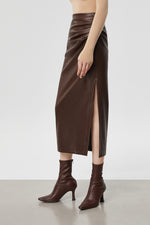 Load image into Gallery viewer, High Waist Pleather Midi Slit Skirt [2 Colours]
