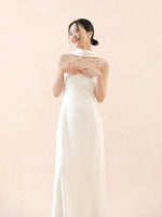 Load image into Gallery viewer, Halter Off Shoulder Maxi Gown in White
