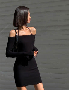 [Ready Stock] T Back Off Shoulder Mini Dress in Black