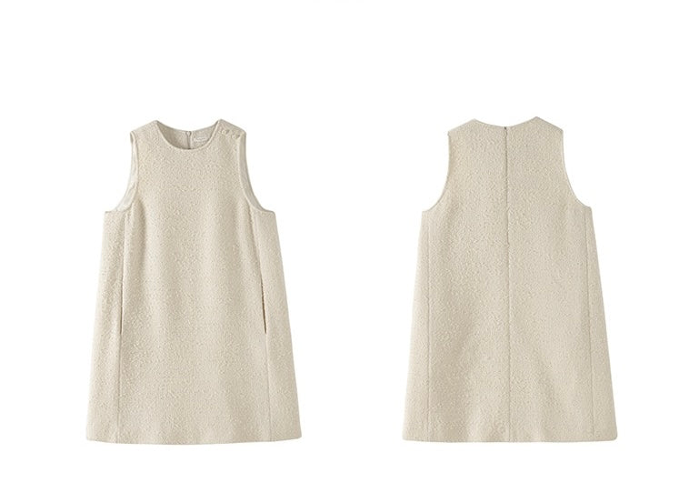 Tweed Pocket Shift Dress in Cream