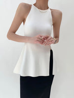 Load image into Gallery viewer, Light Knit Peplum Slit Top in White
