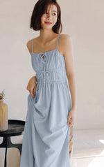 Load image into Gallery viewer, Ribbon Tie Gather Dress in Blue
