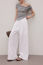 Load image into Gallery viewer, Tencel Blend Asymmetric Gathered Top in Grey
