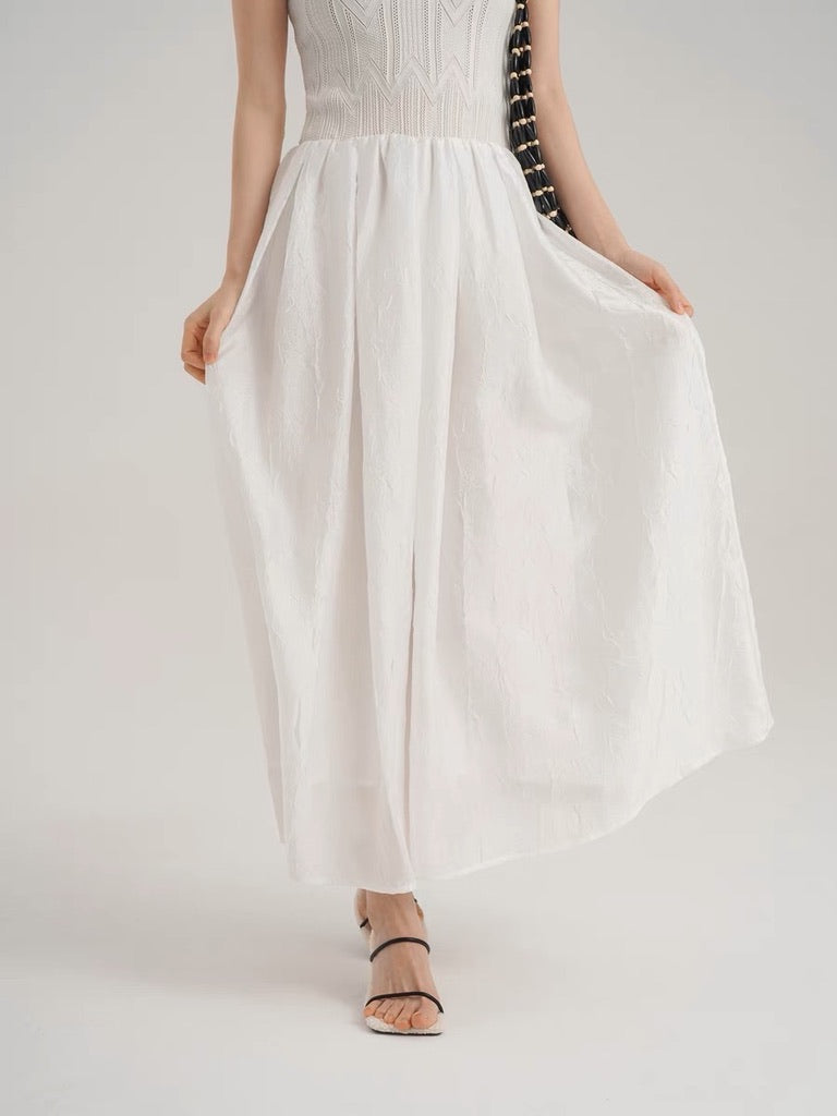 Knit Tank Crepe Dress in White