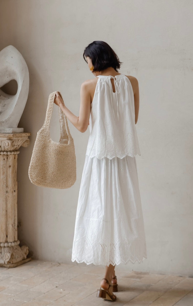 Eyelet Floral Top in White