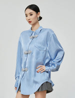 Load image into Gallery viewer, Oversized Striped Pankou Shirt in Blue
