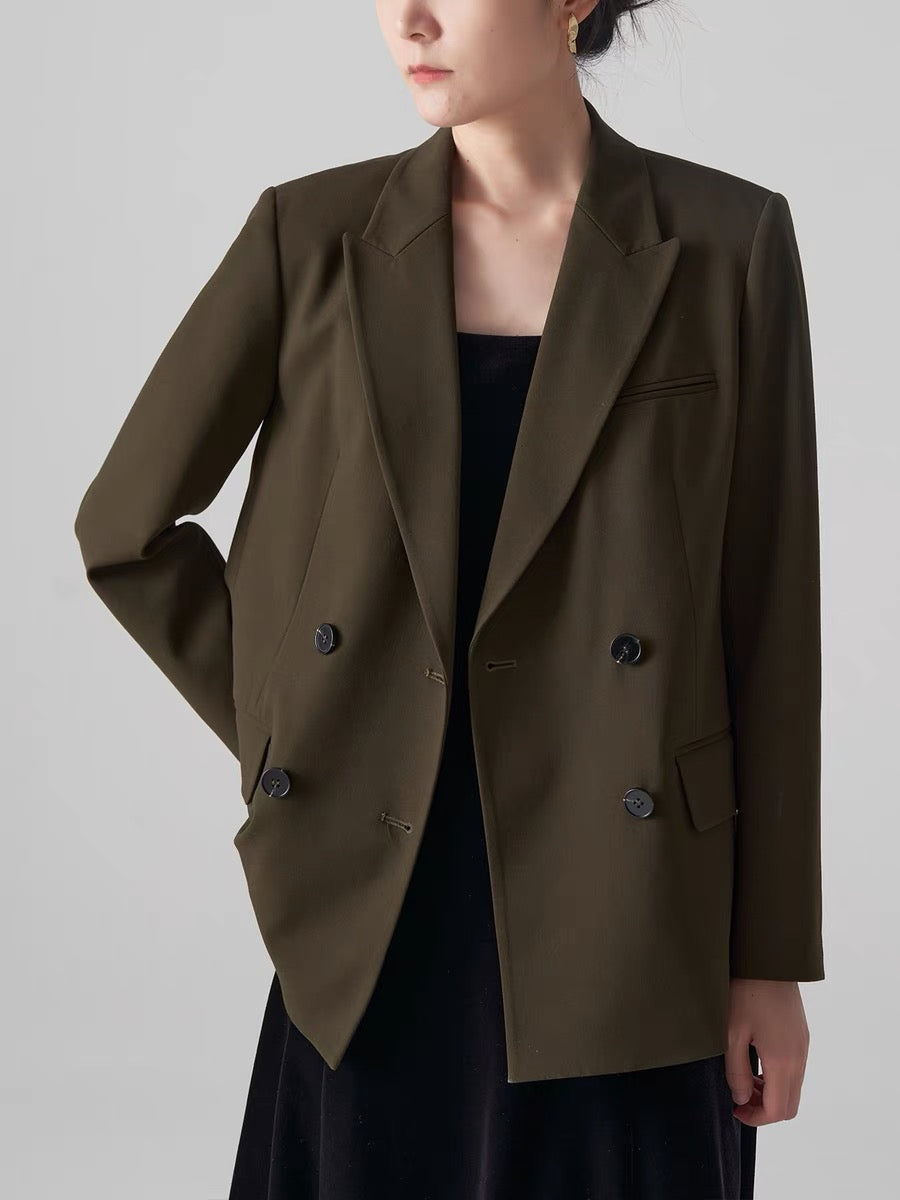 Double Breasted Oversized Blazer in Olive Green