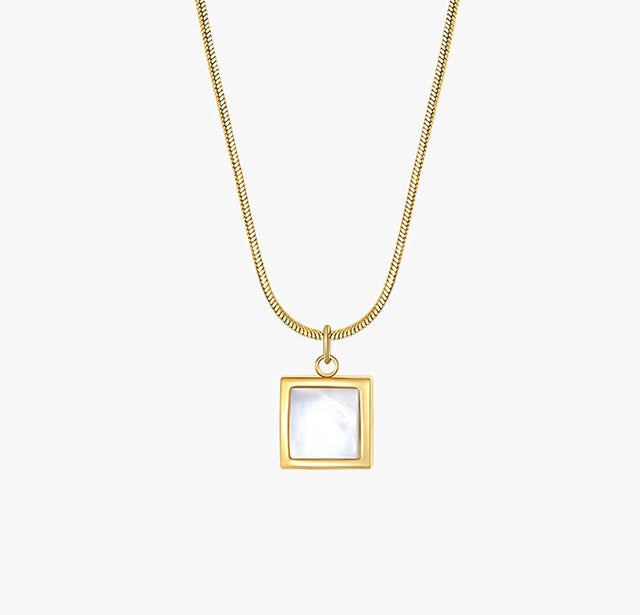 Mother Of Pearl Square Pendant Necklace