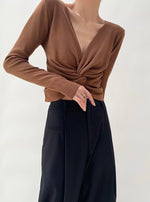Load image into Gallery viewer, Long Sleeve Twist Knit Top in Brown
