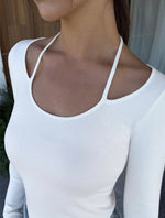 Load image into Gallery viewer, Halter Tie Long Sleeve Top in White
