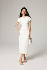 Load image into Gallery viewer, Waist Tie Maxi Tee Dress in White
