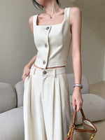 Load image into Gallery viewer, Tailored Sleeveless Button Tweed Top in Cream
