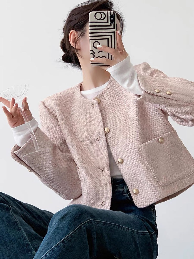 Pocket Tweed Jacket in Pink