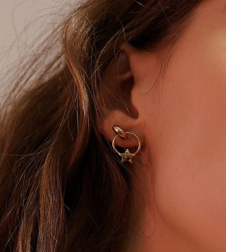 Star & Moon Loop Stud Earrings