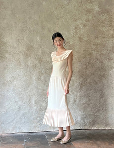 Tencel Blend Pleated Midi Dress in Cream