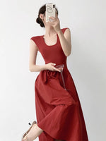 Load image into Gallery viewer, U Neck A-Line Maxi Dress in Red
