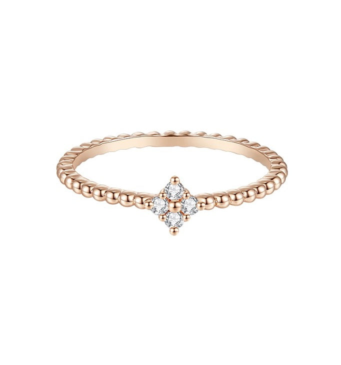 Set of 4 Rose Gold Diamante Rings