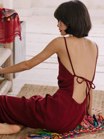 Load image into Gallery viewer, Low Tie Back Pocket Maxi Jumpsuit in Red
