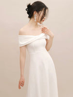 Load image into Gallery viewer, Off Shoulder Twist Flare Midi Dress in White
