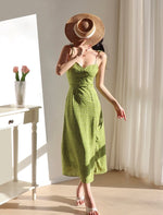 Load image into Gallery viewer, Gerbera Tie Strap Slit Dress in Green
