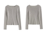 Load image into Gallery viewer, Ribbed Button Knitted Top in Grey
