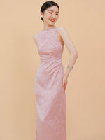 Load image into Gallery viewer, Chinoiserie Satin Slit Dress in Pink
