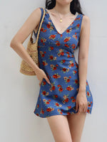 Load image into Gallery viewer, Vintage Floral Sleeveless Mini Dress in Blue
